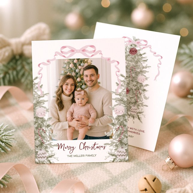 Coquette Pink Bow Photo Christmas Holiday Card (Creator Uploaded)