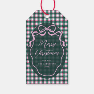 Coquette Pink Bow Pink Green Plaid Christmas Gift Tags