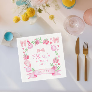 Coquette Pink Bow Preppy Girl Birthday Napkin