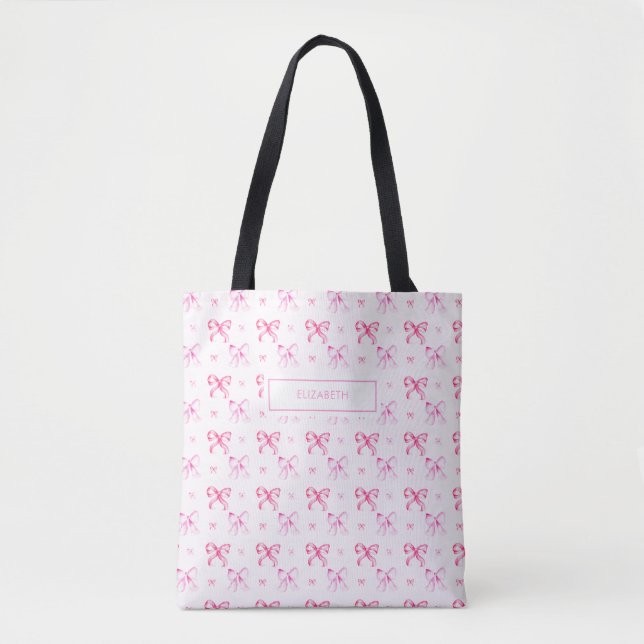 Coquette Pink Bow Preppy Girly Aesthetic Tote Bag (Front)