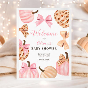 Coquette Pink Bow Pumpkin baby shower welcome Poster