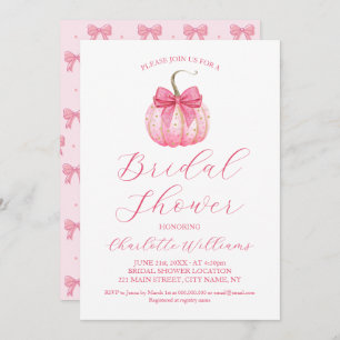 Coquette Pink Bow Pumpkin Halloween Bridal Shower Invitation