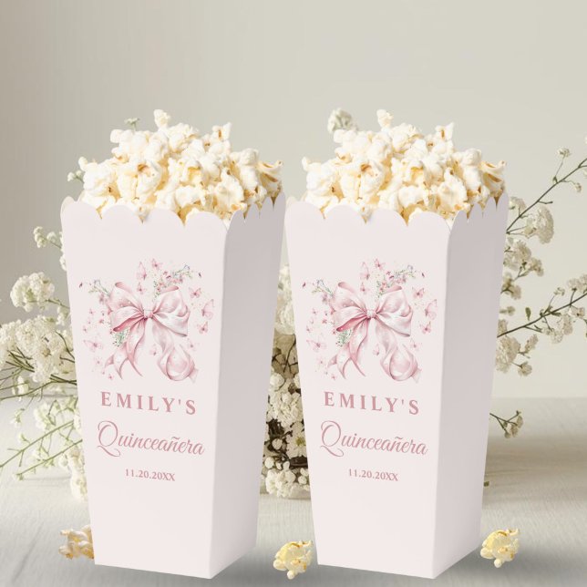 Coquette Pink Bow Quinceanera Sweet 16 Popcorn Favour Box (Coquette Pink Bow Birthday Popcorn Favor Box)