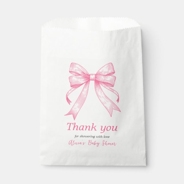 Coquette Pink Bow Retro Girl Baby Shower Favour Bags (Front)
