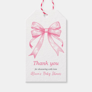 Coquette Pink Bow Retro Girl Baby Shower Gift Tags