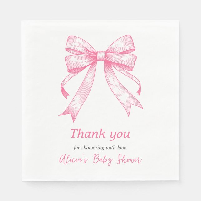 Coquette Pink Bow Retro Girl Baby Shower Napkin (Front)