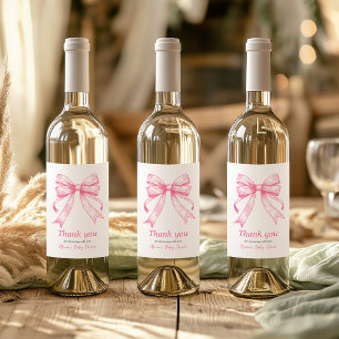 Coquette Pink Bow Retro Girl Baby Shower Wine Label