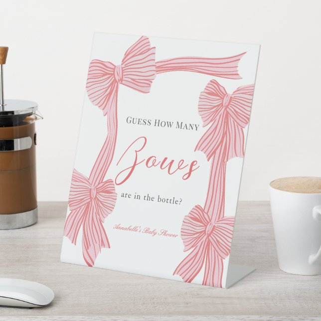 Coquette Pink Bow/Ribbon Baby Shower How Many Bows Pedestal Sign (In SItu)