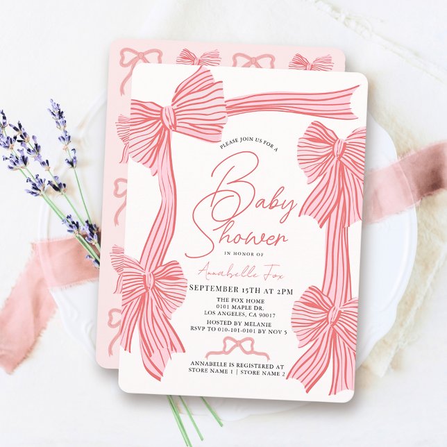 Coquette Pink Bow/Ribbon Girl Baby Shower Invitation (Creator Uploaded)