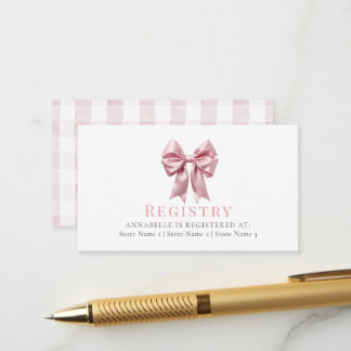 Coquette Pink Bow Ribbon Girl Baby Shower Registry Enclosure Card