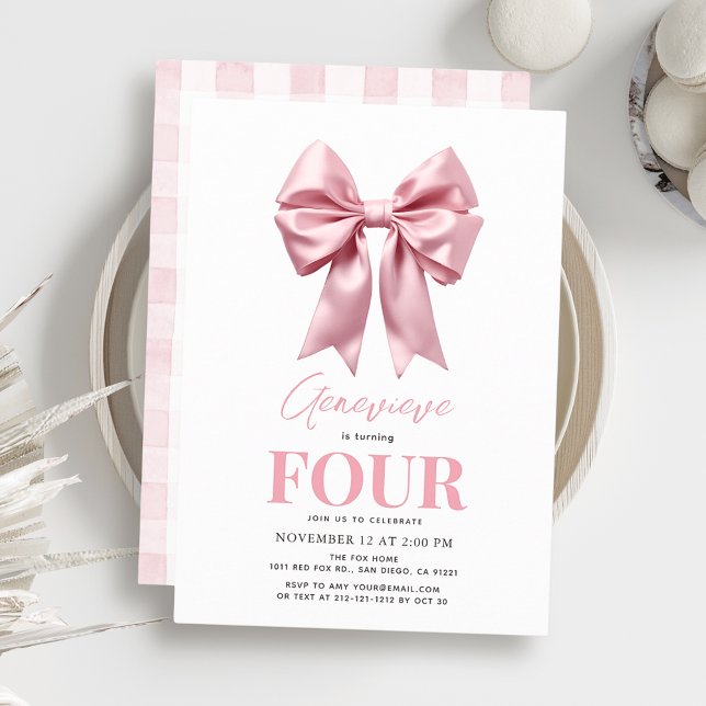Coquette Pink Bow Ribbon Girl Birthday Invitation (Creator Uploaded)