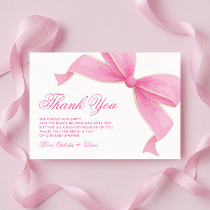 Coquette Pink Bow Roses Cottagecore Baby Shower Thank You Card