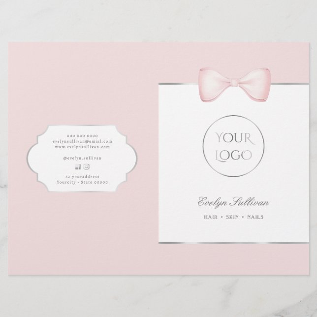 Coquette pink bow services menu brochure (Front)