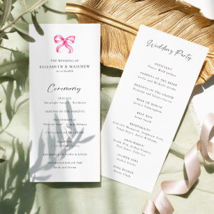 Coquette Pink Bow Simple Wedding Ceremony Program 