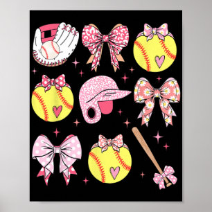 Coquette Pink Bow Softball Mum Mothers Day  Poster