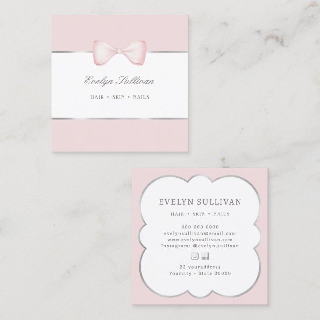 Coquette pink bow square business card (Front/Back)