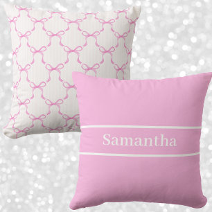 Coquette Pink Bow & Stripe Custom Grandmillenial Cushion