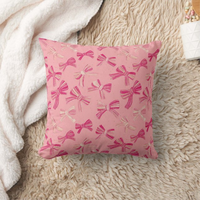 Coquette Pink Bow Stripe Seamless Pattern Cushion (Blanket)