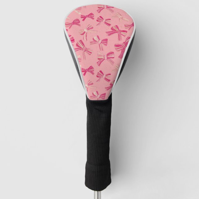 Coquette Pink Bow Stripe Seamless Pattern Golf Head Cover (Front)
