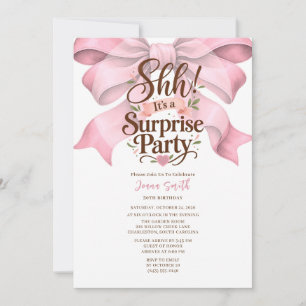 Coquette Pink Bow Surprise Birthday Party Invitation