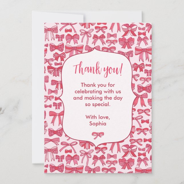 Coquette Pink Bow Thank You Card (Front)