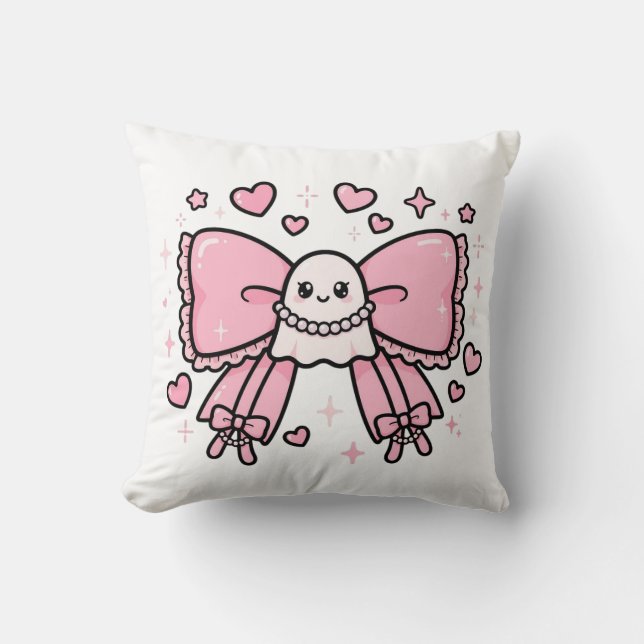 Coquette Pink Bow Throw Pillow  (Front)