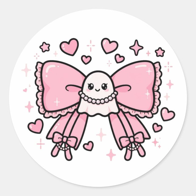 Coquette Pink Bow Throw Pillow  Classic Round Sticker (Front)