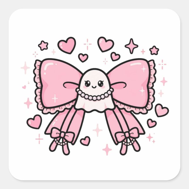 Coquette Pink Bow Throw Pillow  Square Sticker (Front)