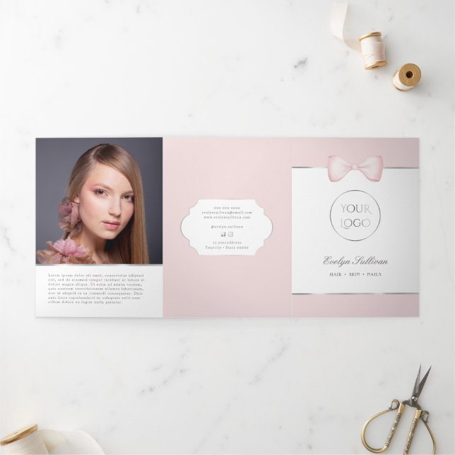 Coquette Pink Bow Trifold Brochure (Outside)