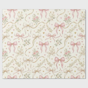 Coquette Pink Bow & Vintage Botanic wrapping paper