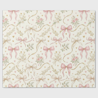 Coquette Pink Bow & Vintage Botanic wrapping paper