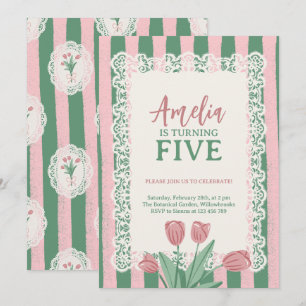 Coquette Pink Bow Vintage Tulip Any Age Birthday Invitation