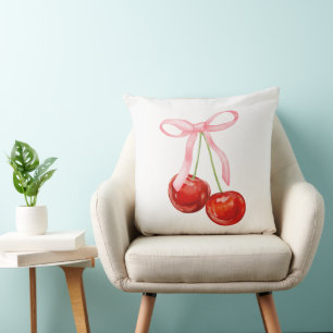Coquette pink bow with cherry  cushion