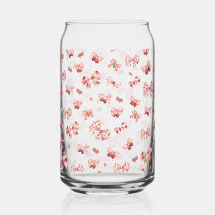 Coquette pink Bow with strawberries Can Glass