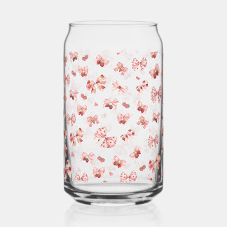 Coquette pink Bow with strawberries Can Glass