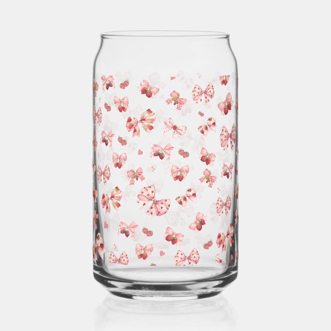 Coquette pink Bow with strawberries Can Glass (Front)