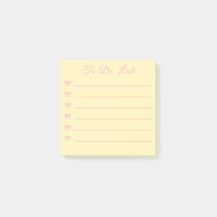 Coquette Pink Bow & Yellow Bullet Point To Do List Post-it Notes