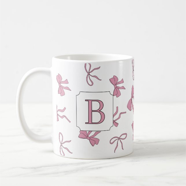 Coquette Pink Bows Left and Right Hand Monogram Coffee Mug (Left)