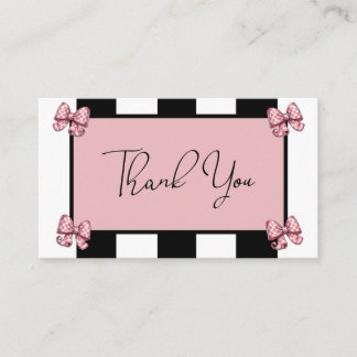 Coquette Pink Bows Stripe Baby Shower Thank You Enclosure Card