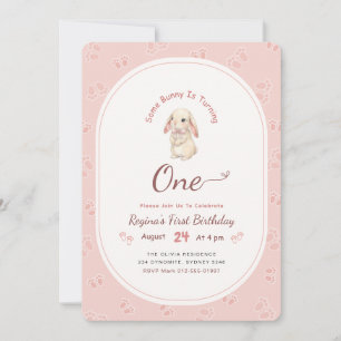 Coquette Pink Bunny Cute Rabbit 1st Birthday Invitation
