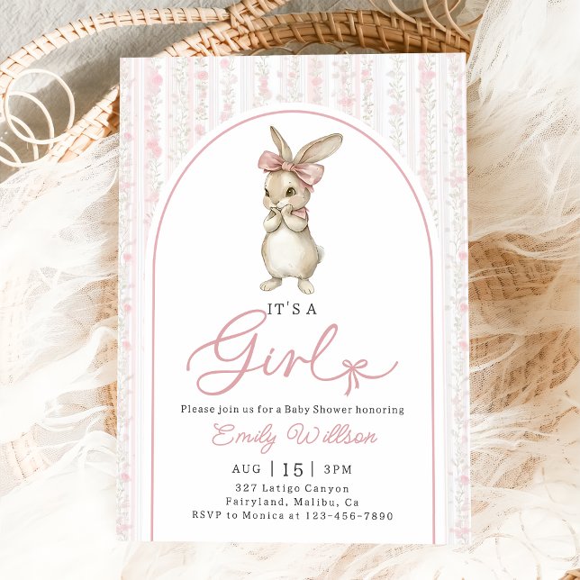 Coquette Pink Bunny Girl Baby Shower Invitation (Creator Uploaded)