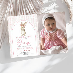 Coquette Pink Bunny Rabbit 1st Birthday Invitation