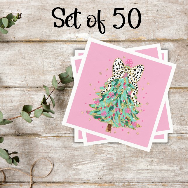 Coquette Pink Christmas Tree Cocktail Napkins (Creator Uploaded)
