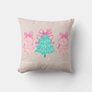 Coquette Pink Christmas Trees Pillow