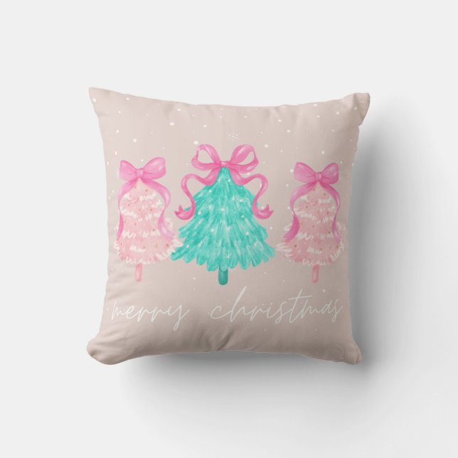 Coquette Pink Christmas Trees Pillow (Front)
