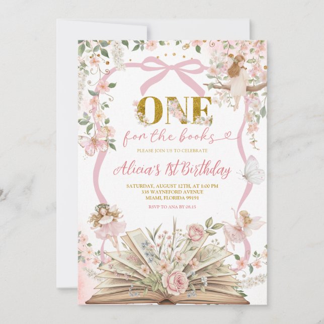 coquette pink fairy storybook birthday  invitation (Front)