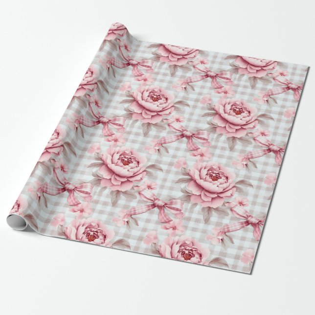 Coquette Pink Floral Wrapping Paper (Unrolled)