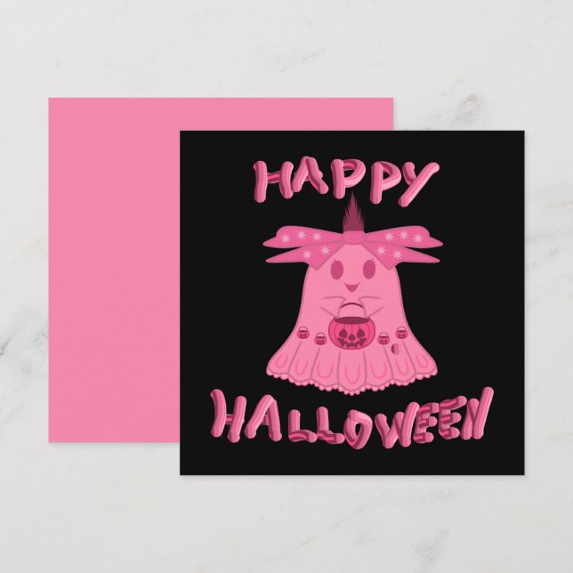 Coquette Pink Ghost Happy Halloween Digital Art Card (Front/Back)