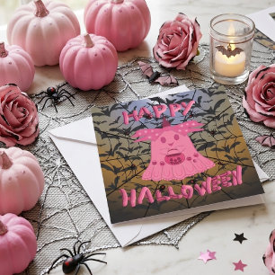 Coquette Pink Ghost Happy Halloween Digital Art Card