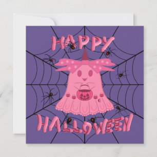 Coquette Pink Ghost Happy Halloween Digital Art Card